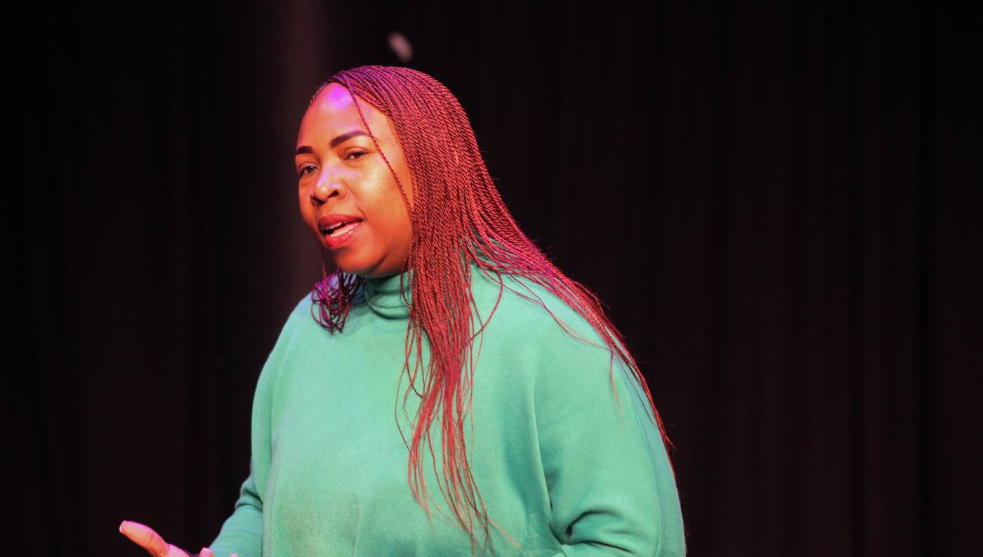 A storyteller addressing the audience
